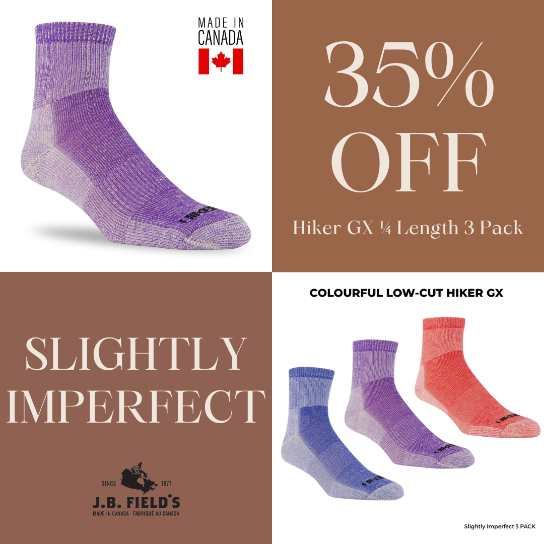 3 PAIR - J.B. Field's "Colourful 1/4 Hiker GX" Merino Wool Hiking Sock (SLIGHTLY IMPERFECT)