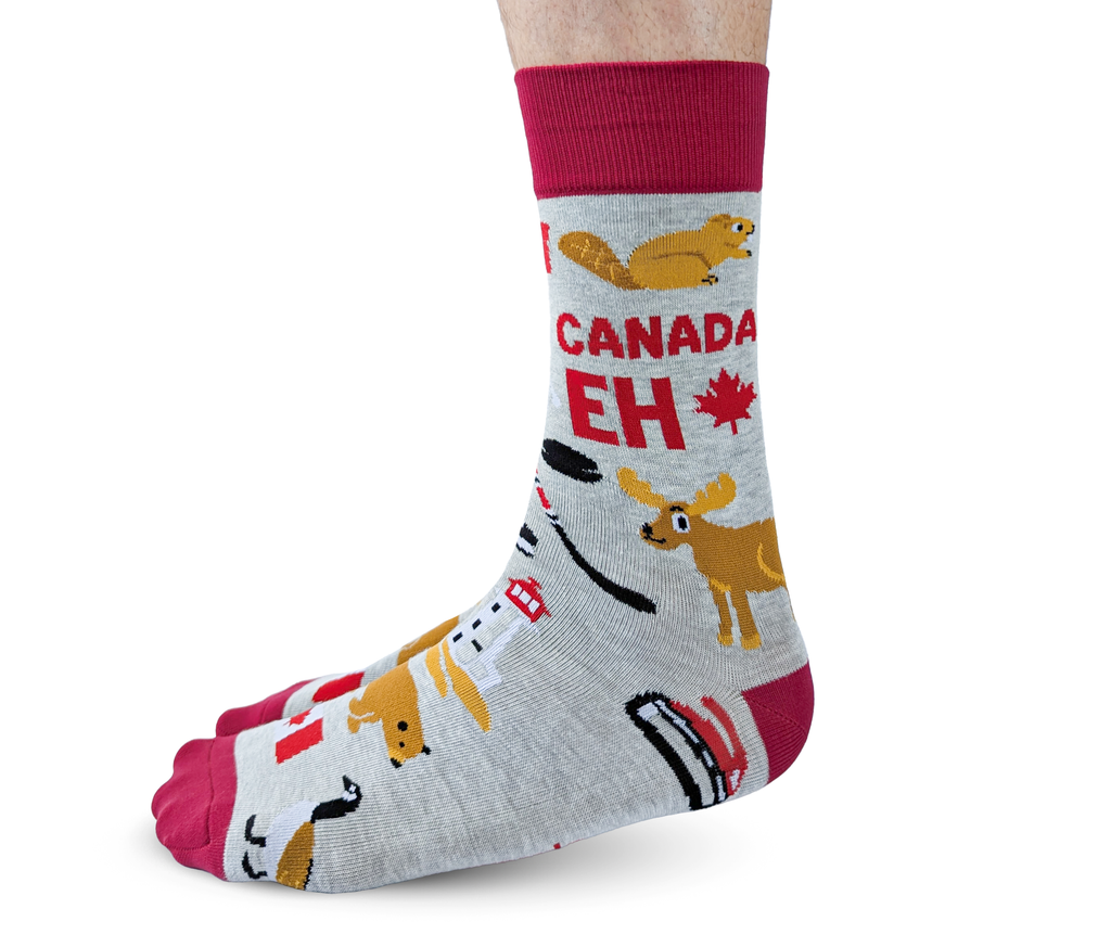 "Canada Eh" Cotton Crew Socks by Uptown Sox - Large