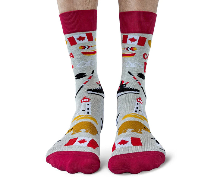 "Canada Eh" Cotton Crew Socks by Uptown Sox - Large