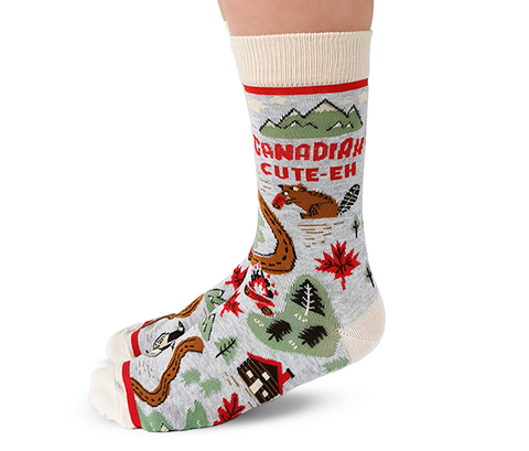 "Canadian Cute" Cotton Crew Socks by Uptown Socks - Medium
