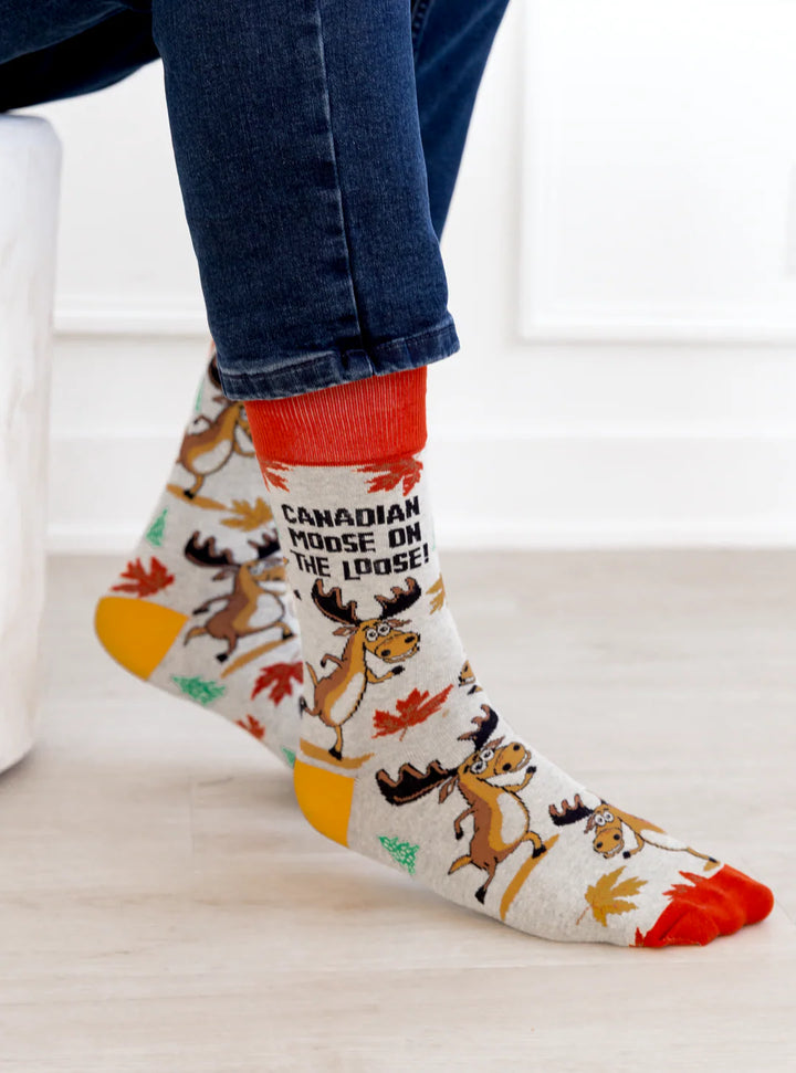 "Canadian Moose" Cotton Crew Socks by Uptown Sox