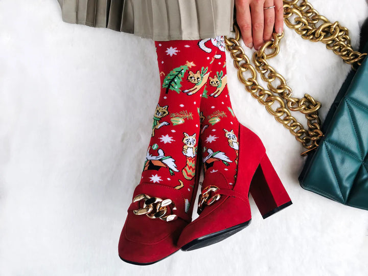 "FELINE FESTIVE" Cotton Crew Socks by Uptown Sox