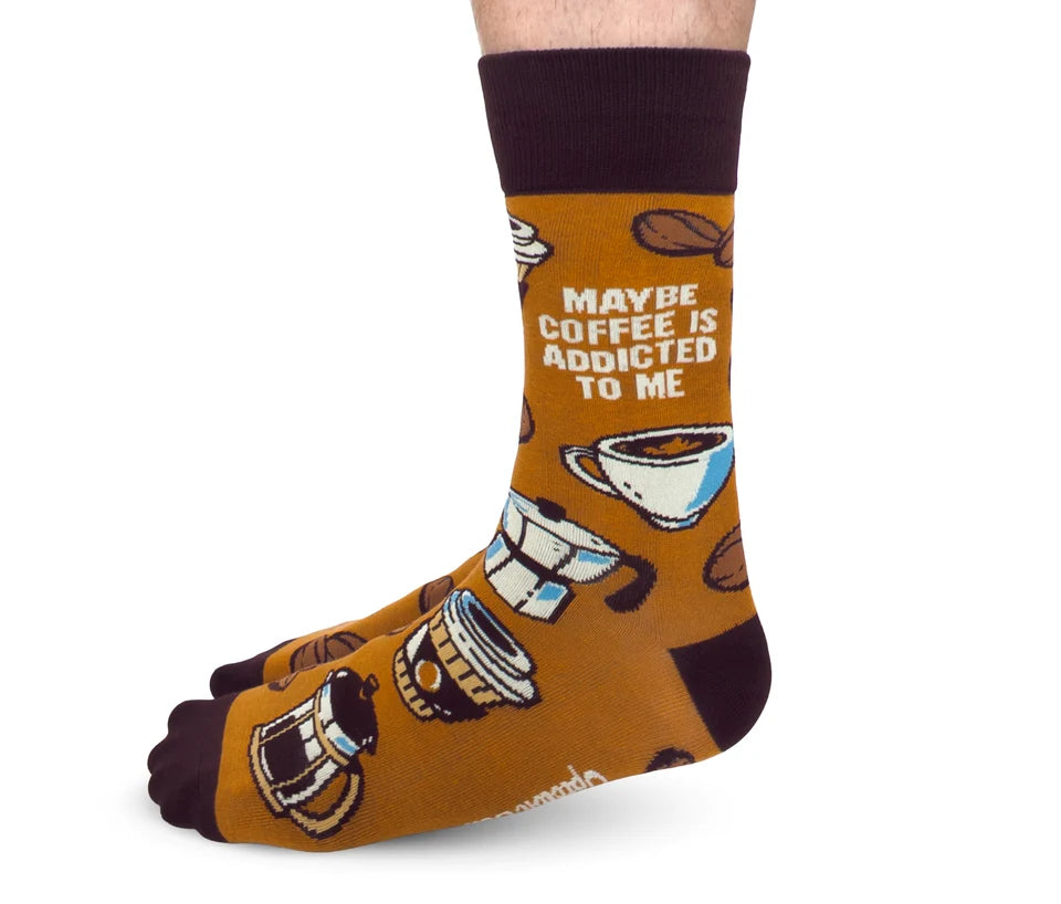 "Coffee Addict" Cotton Crew Socks by Uptown Sox - Large
