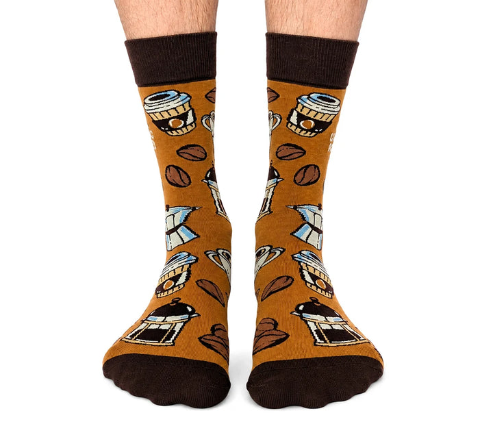 "Coffee Addict" Cotton Crew Socks by Uptown Sox - Large
