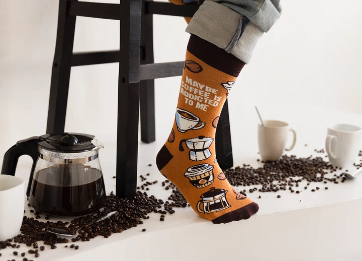 "Coffee Addict" Cotton Crew Socks by Uptown Sox - Large