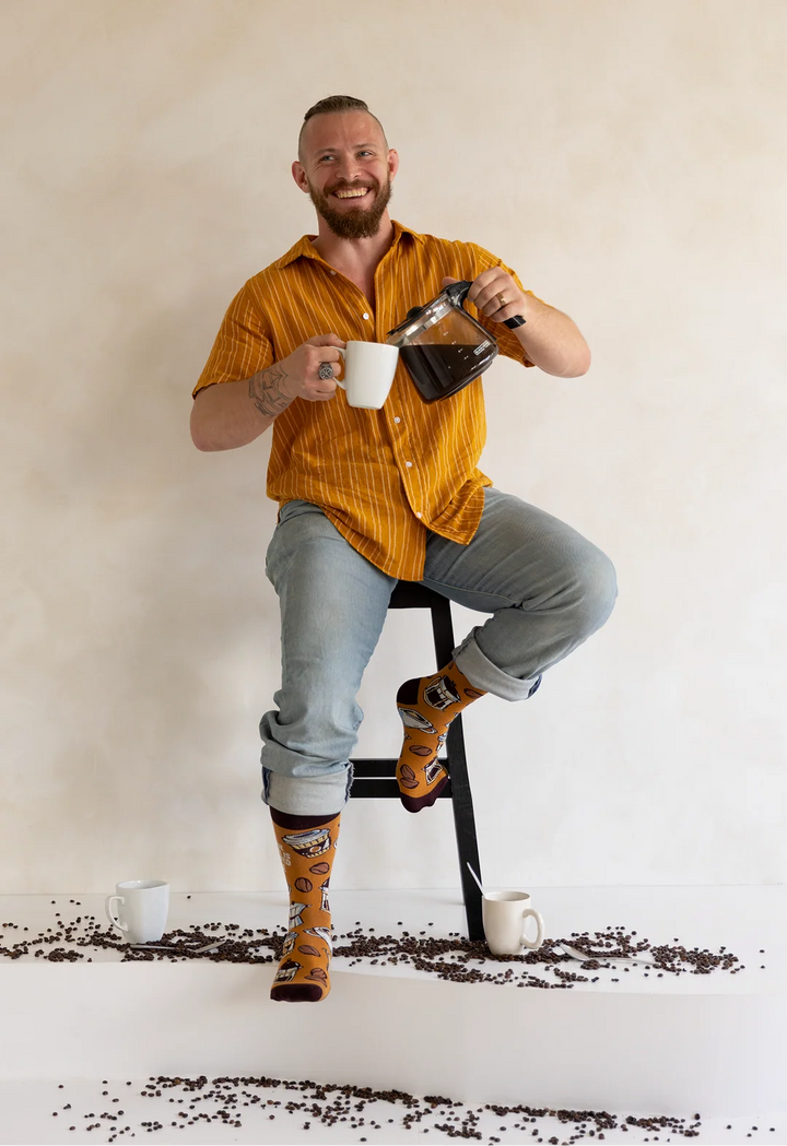"Coffee Addict" Cotton Crew Socks by Uptown Sox - Large