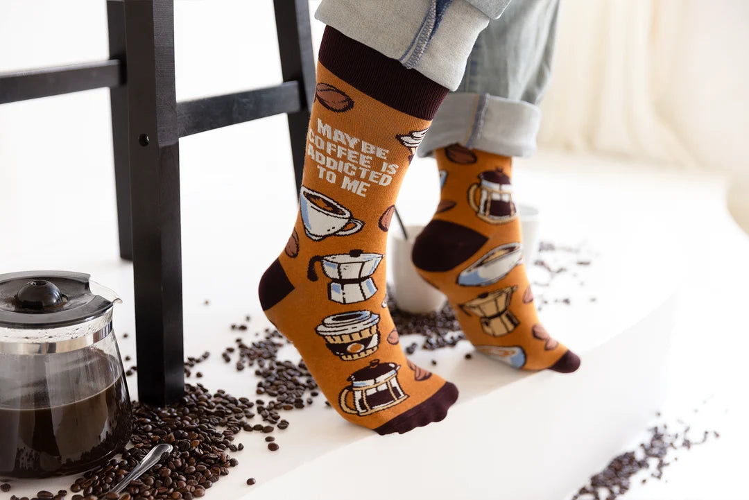 "Coffee Addict" Cotton Crew Socks by Uptown Sox - Large
