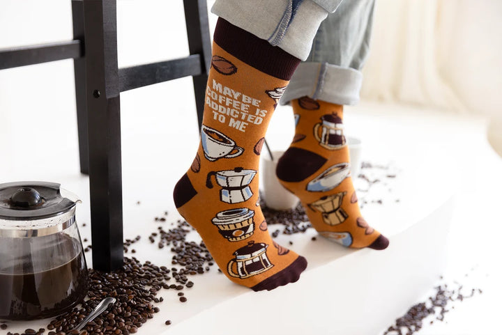 "Coffee Addict" Cotton Crew Socks by Uptown Sox - Large