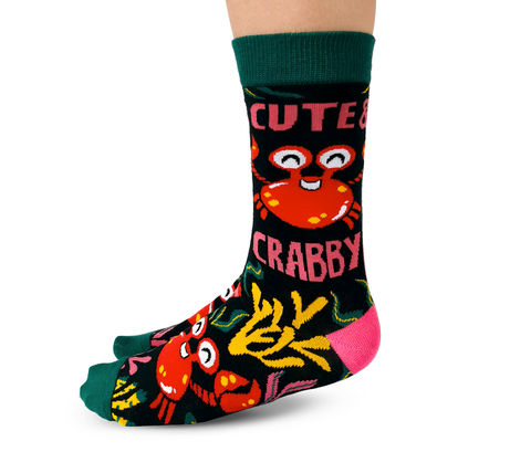 "Cute and Crabby" Cotton Crew Socks by Uptown Sox - Medium