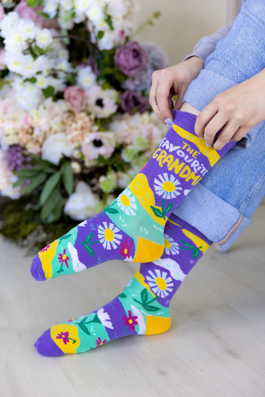 Chaussettes mi-mollet « Grand-mère préférée » par Uptown Sox - Medium 
