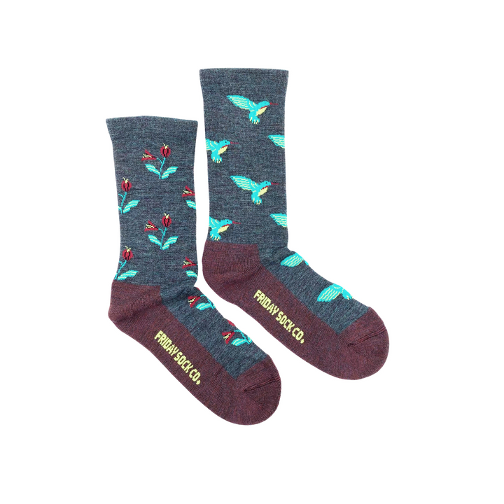 "Hummingbird" Merino Wool Socks by Friday Sox Co - Medium