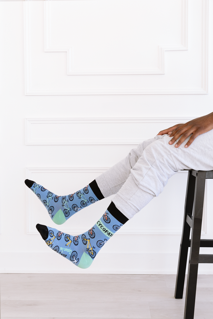 "Cycopath" Cotton Crew Socks by Uptown Sox - Large