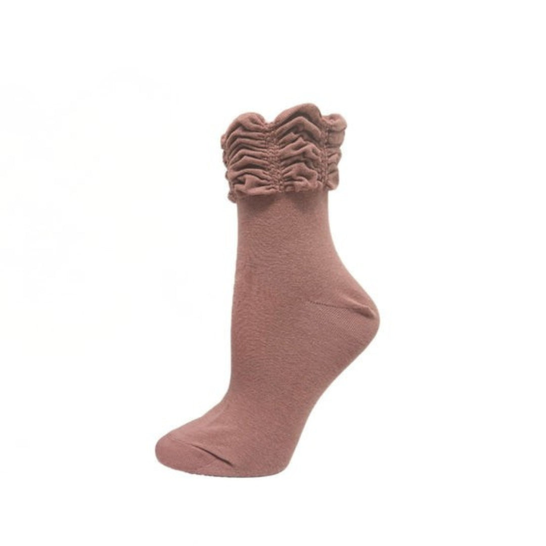"Ruched Top" Quarter Length Cotton Socks by Key - Medium