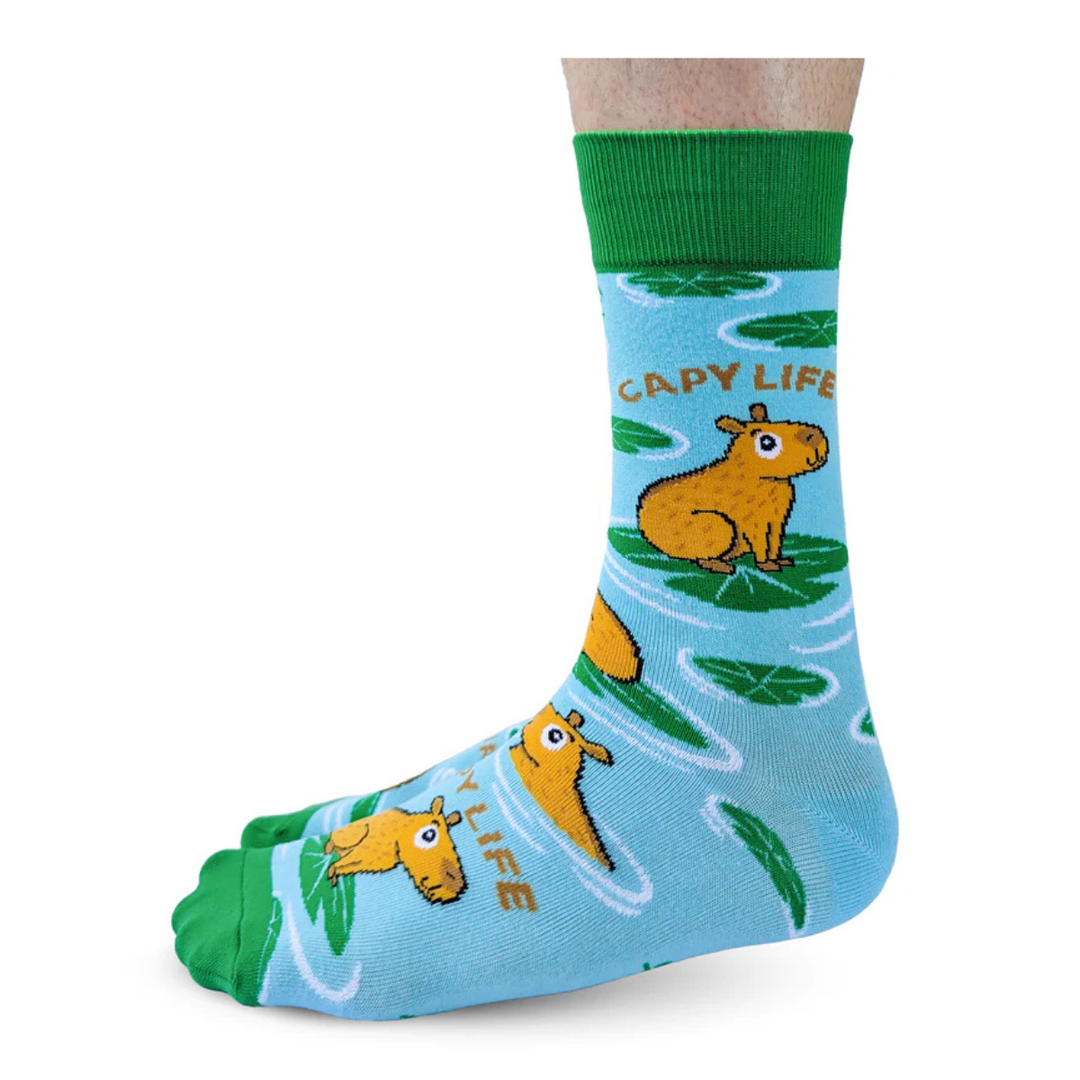 "Capy Life" Cotton Crew Socks by Uptown Sox - Medium