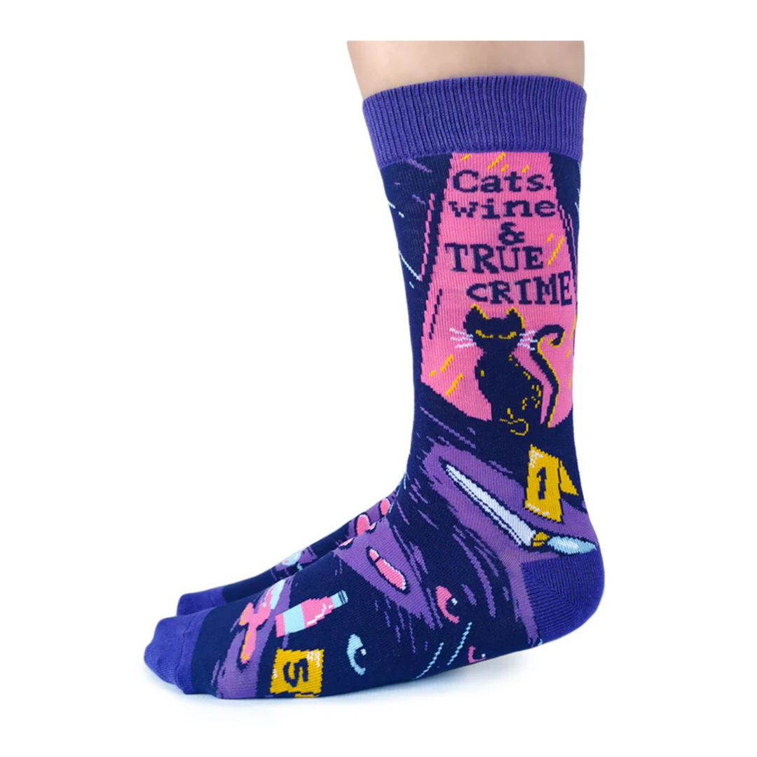 Chaussettes en coton « Chats, vin et crime » par Uptown Sox - Medium 