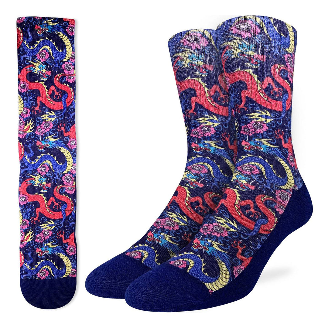 Chaussettes mi-mollet « Dragons chinois » Active Fit par Good Luck Sock - Taille L