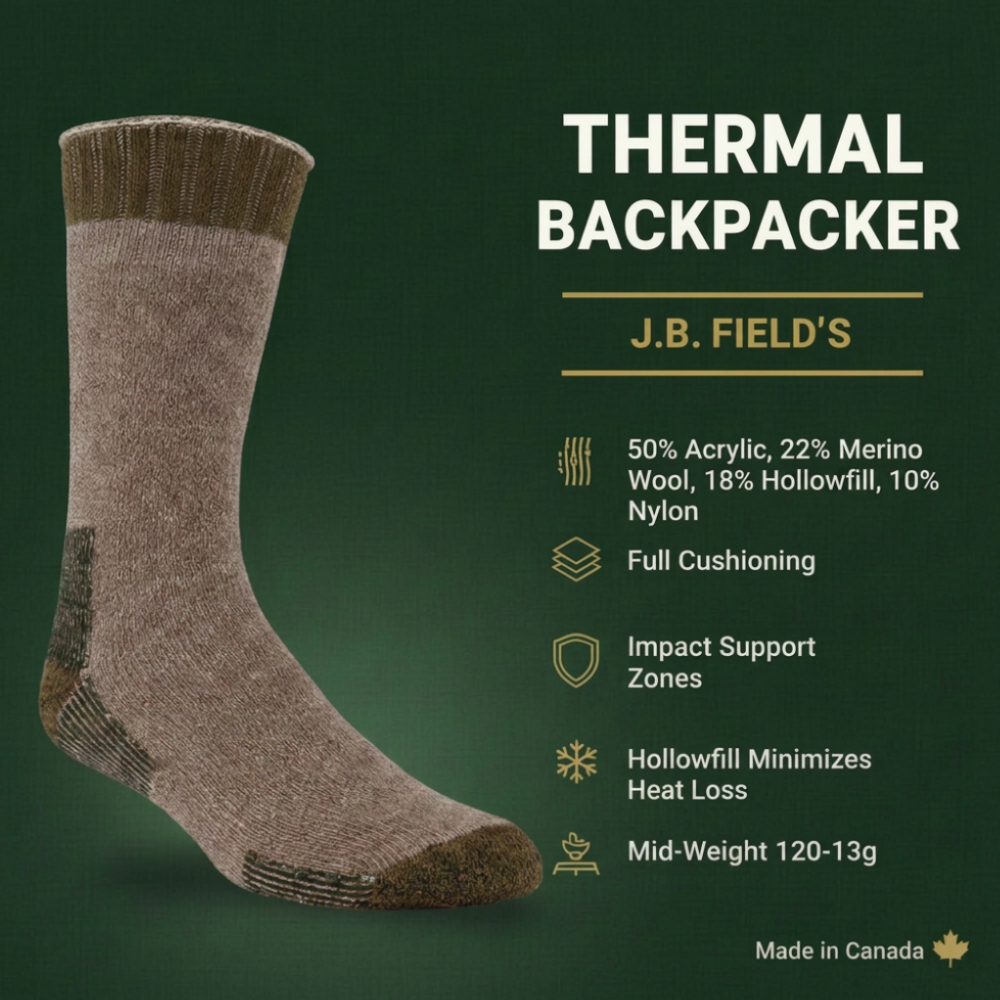 J.B. Field's "Thermal Backpacker" Acrylic & Merino Boot Sock