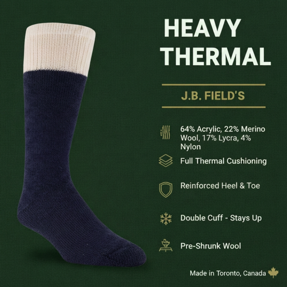 Chaussettes de bottes en laine thermique épaisse à coussinets complets de JB Field - Grande taille (DÉGAGEMENT)