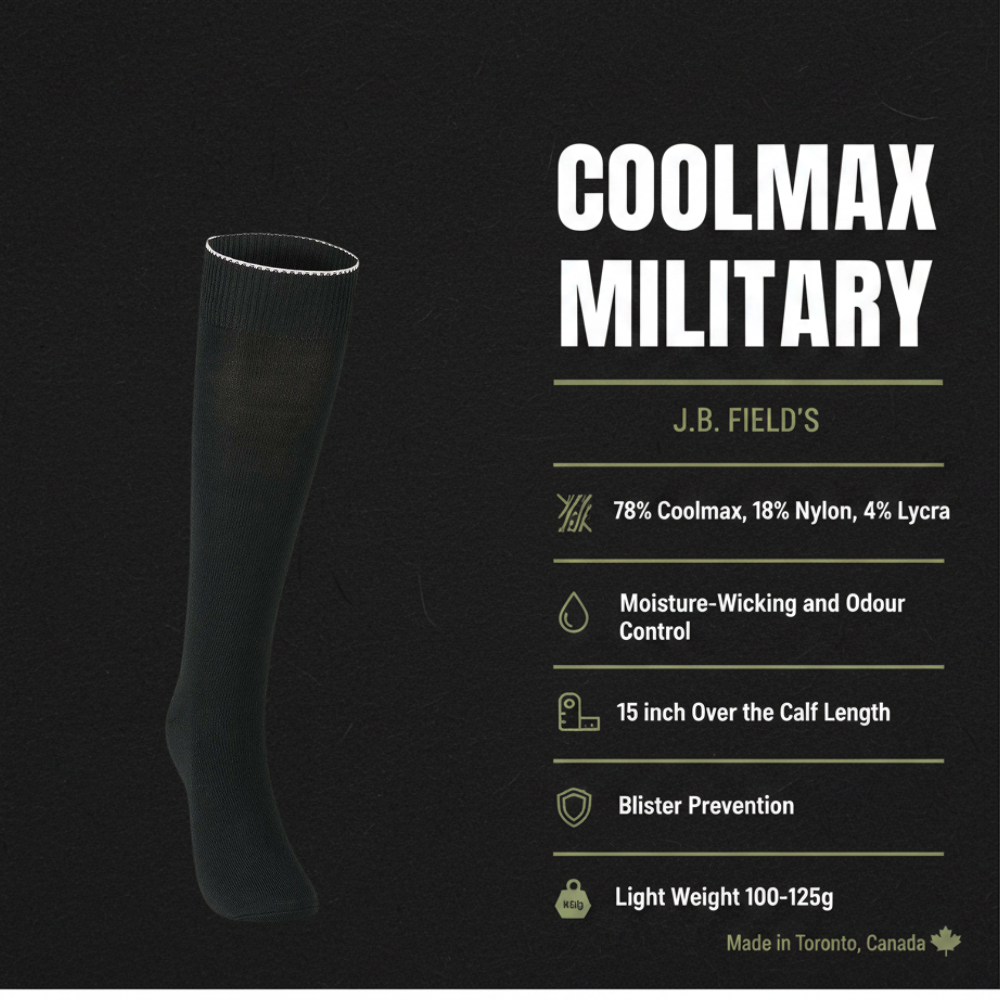 J.B. Field's Quick Dry Coolmax Over the Calf  Military Boot Liner Sock (3 Pairs)