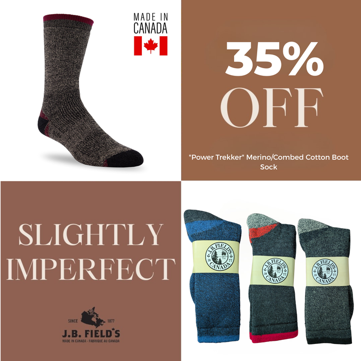 J.B. Field's Hiking "Power Trekker" Merino/Combed Cotton Boot Sock (SLIGHTLY IMPERFECT)