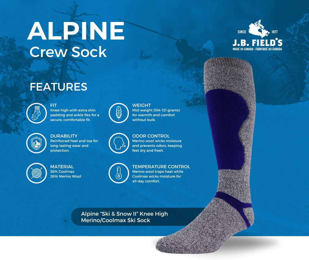 J.B. Field's Alpine "Ski & Snow II" Knee High Merino/Coolmax Ski Sock