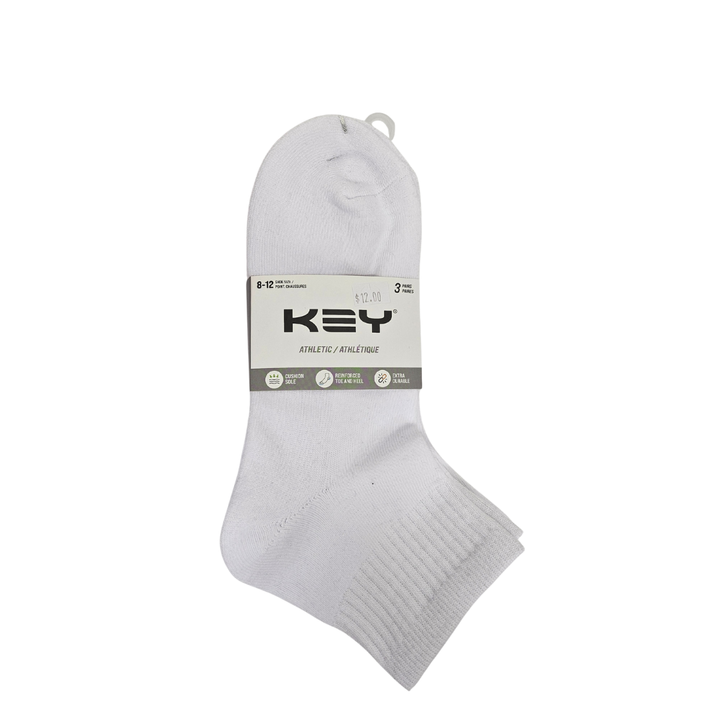 "90% Cotton Quarter" Athletic Ankle Socks (3 Pairs) by KEY