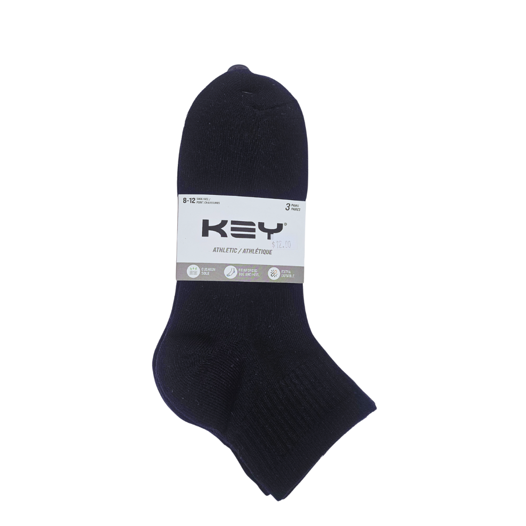 "90% Cotton Quarter" Athletic Ankle Socks (3 Pairs) by KEY