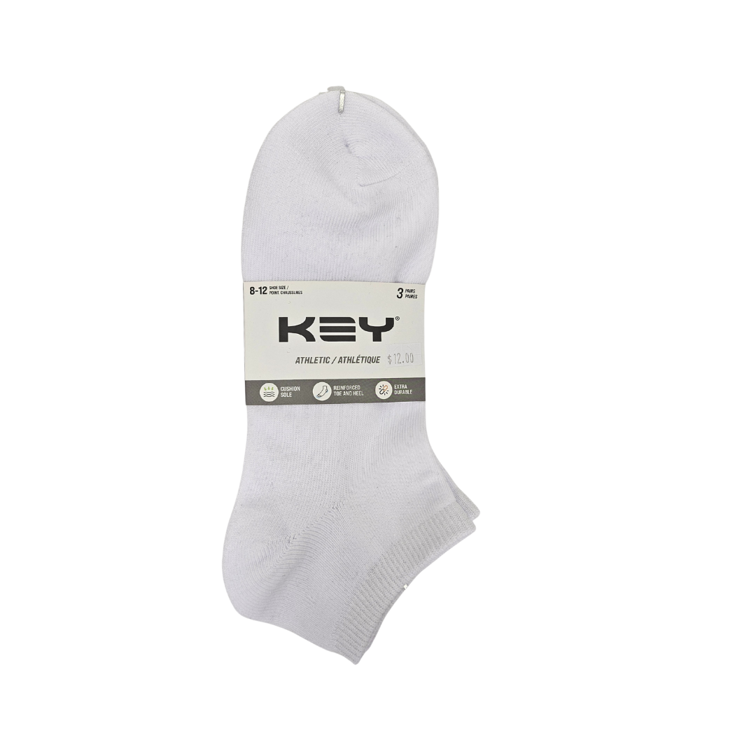 "90% Cotton Low-cut" Athletic Ankle Socks (3 Pairs) by KEY