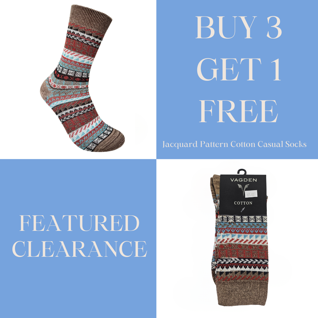 Vagden Jacquard Pattern A Cotton Casual Socks - Medium  (CLEARANCE)
