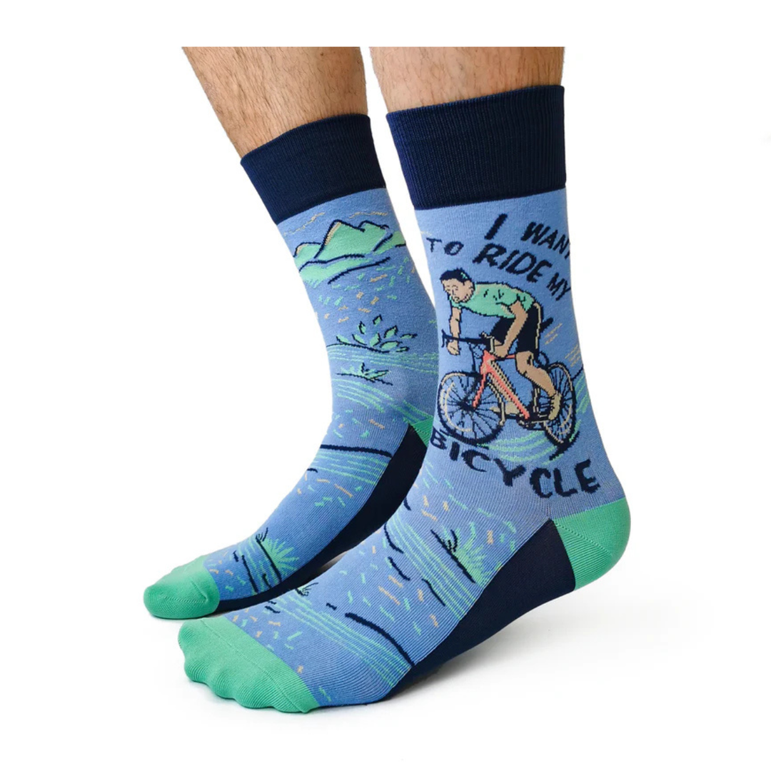 "Cycling Spokesman" Cotton Crew Socks by Uptown Sox - Large