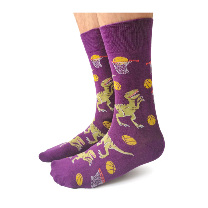Chaussettes en coton « Dino Basketball » par Uptown Sox - Grande 