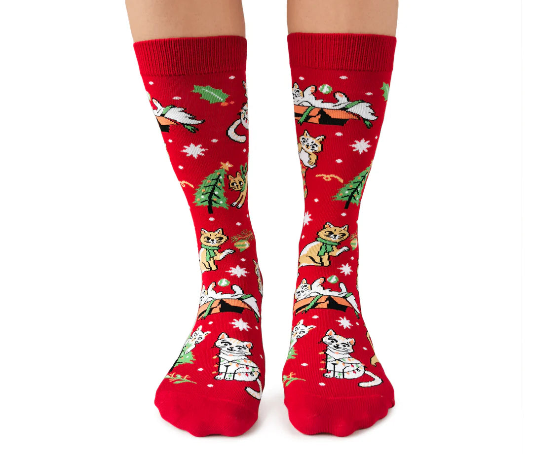 "FELINE FESTIVE" Cotton Crew Socks by Uptown Sox