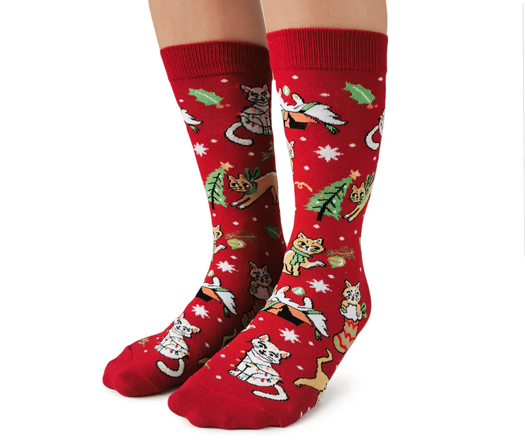 "FELINE FESTIVE" Cotton Crew Socks by Uptown Sox