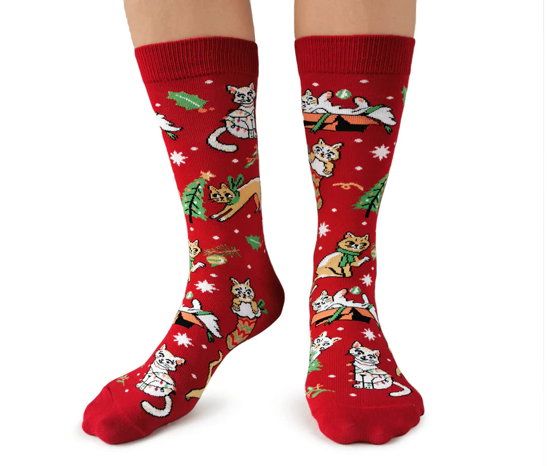 "FELINE FESTIVE" Cotton Crew Socks by Uptown Sox