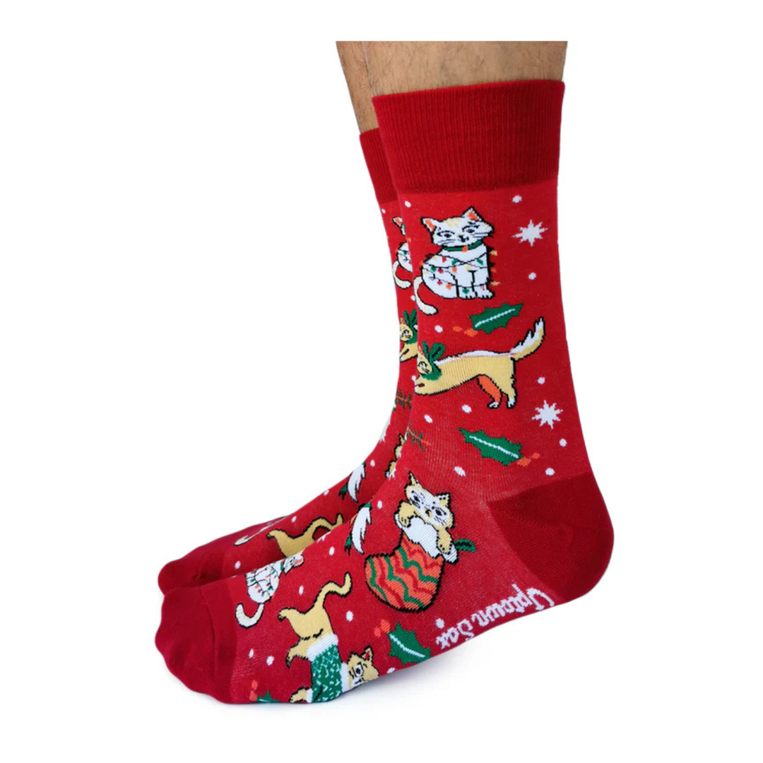 "FELINE FESTIVE" Cotton Crew Socks by Uptown Sox