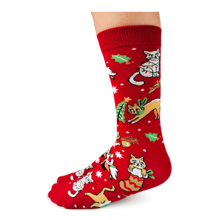 "FELINE FESTIVE" Cotton Crew Socks by Uptown Sox