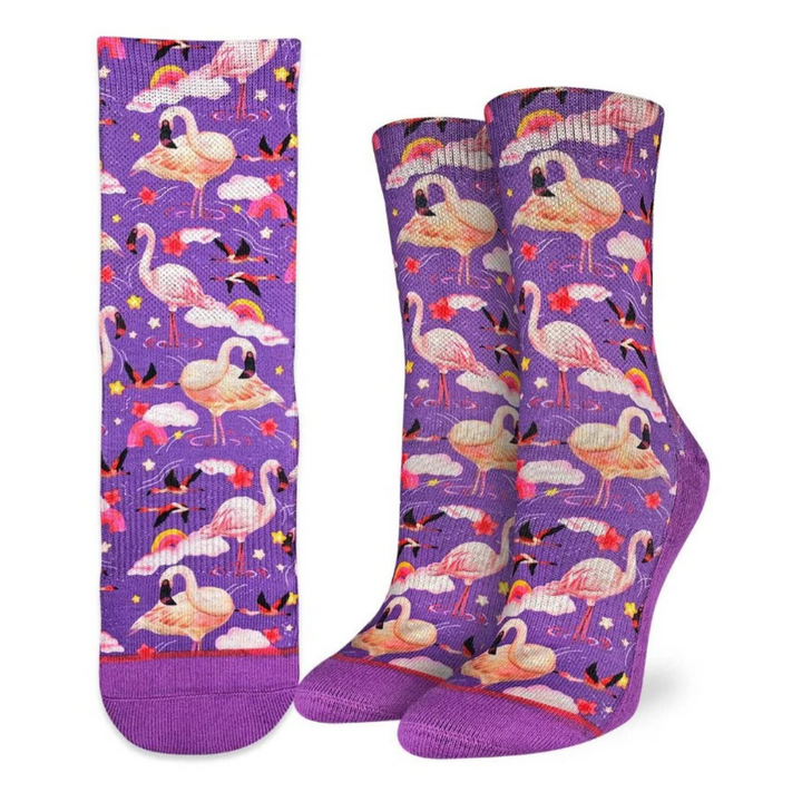 "Flamboyance of Flamingos" Active Crew Socks by Good Luck Sock - Medium