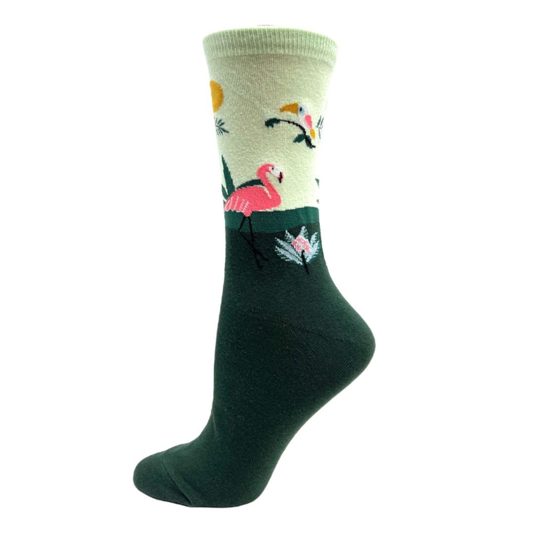 "Flamingo Jungle" cotton Socks by Key - Medium