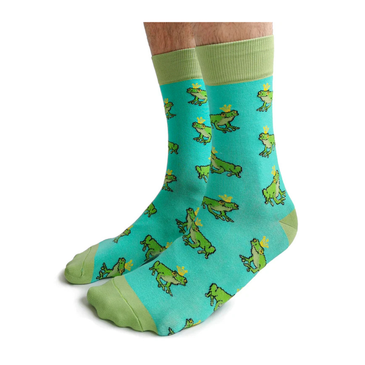 "Frog Prince" Cotton Crew Socks by Uptown Sox - Large