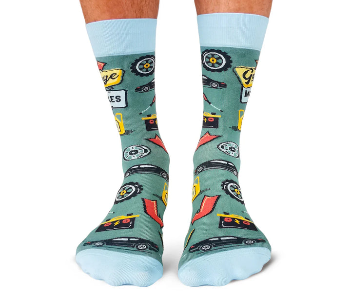 Chaussettes mi-mollet en coton « Garage Guru » par Uptown Sox - Taille L 