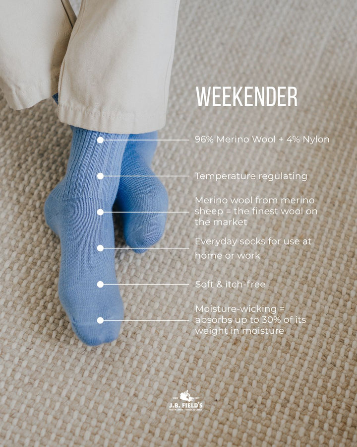 J.B. Field's Casual "Wool Weekender" 96% Merino Wool Sock