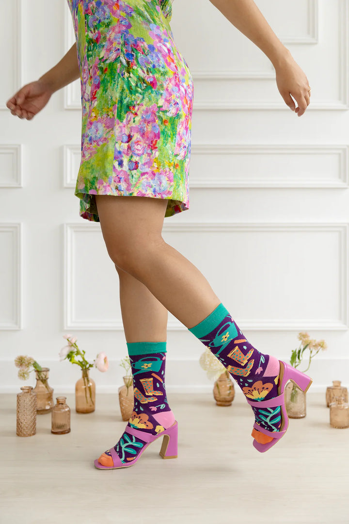 "Green Thumb" Cotton Crew Socks by Uptown Sox - Medium