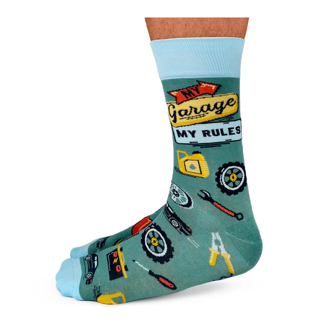 Chaussettes mi-mollet en coton « Garage Guru » par Uptown Sox - Taille L 