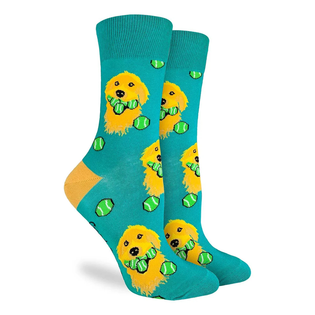 "Golden Retriever with Tennis Balls" Cotton Crew Socks by Good Luck Sock