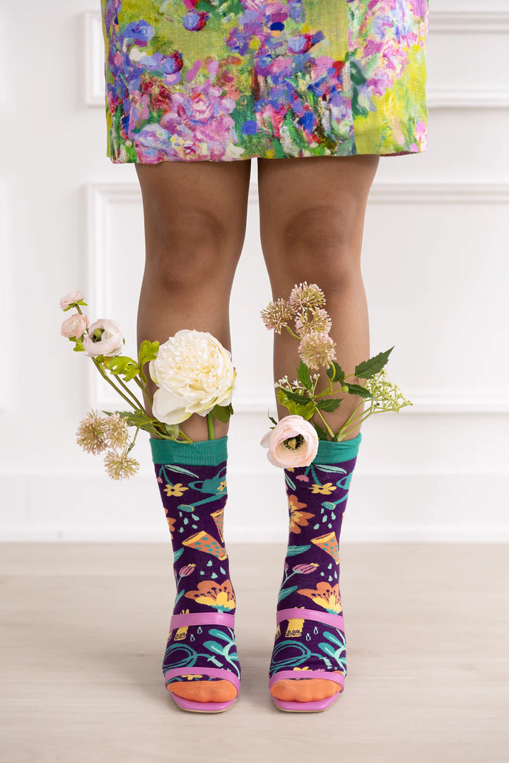 "Green Thumb" Cotton Crew Socks by Uptown Sox - Medium