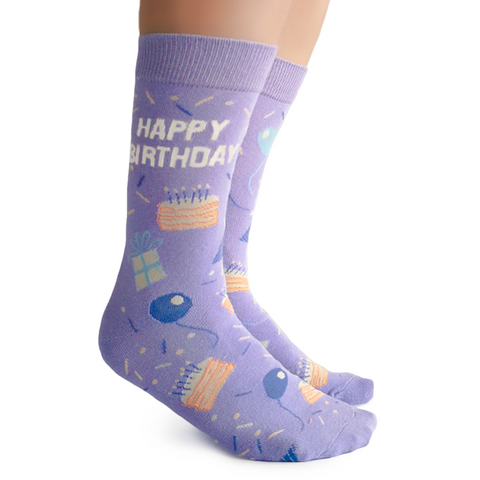 "Happy Birthday" Cotton Crew Women's Socks by Uptown Sox