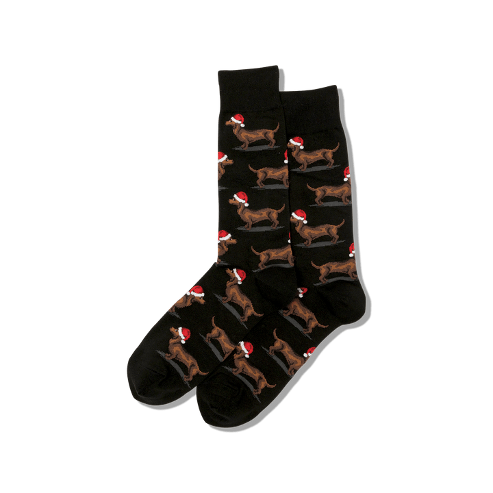 "Christmas Dachshunds" Cotton Crew Socks by Hot Sox