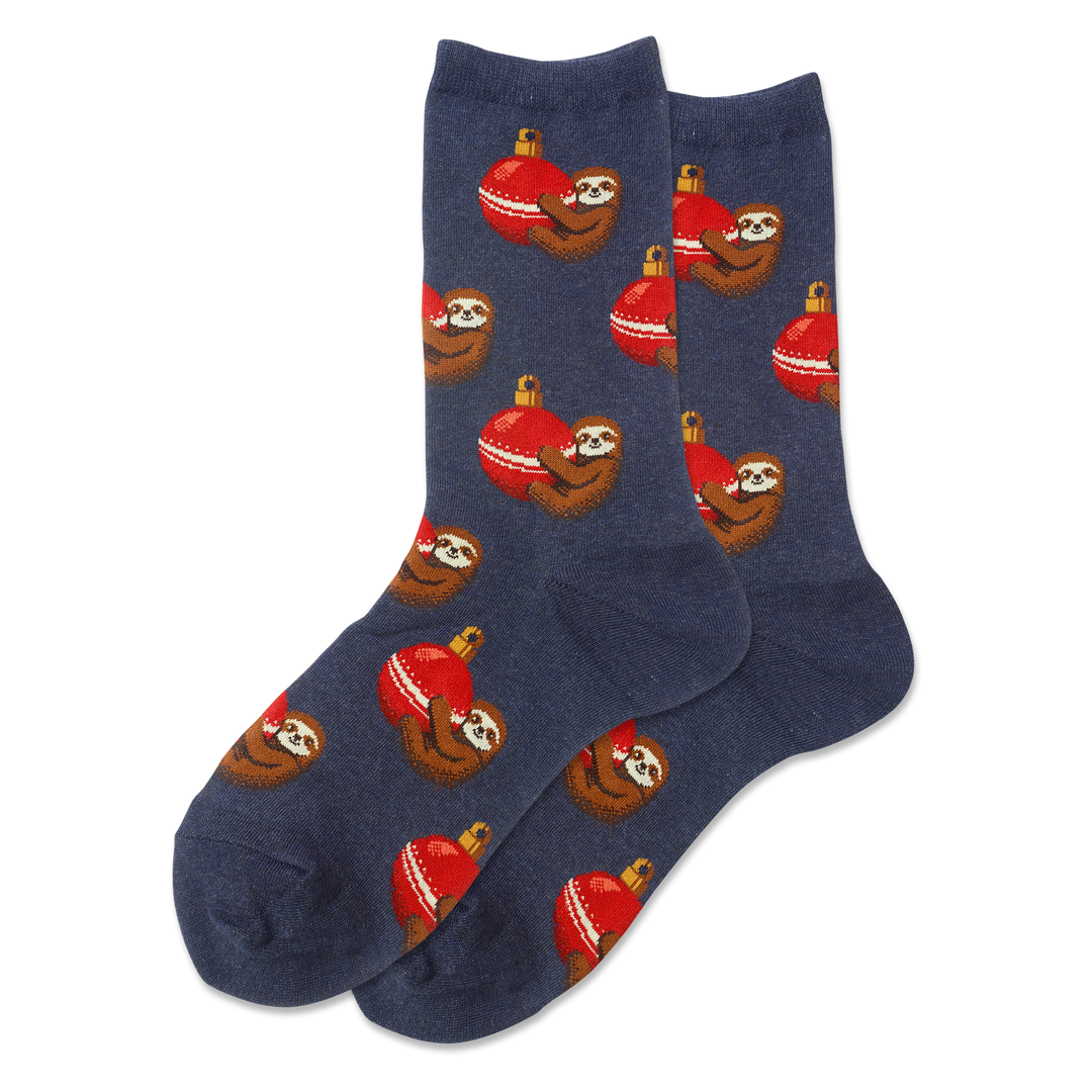"Holiday Sloth" Cotton Crew Socks by Hot Sox - Medium - SALE