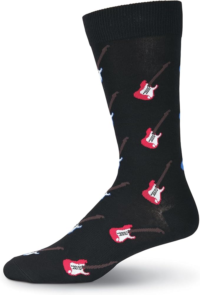 "Guitars" Cotton Crew Socks by Hot Sox - Large