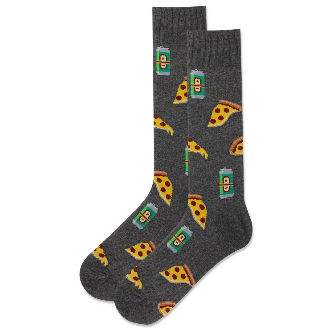 "Beer and Pizza" Cotton Crew Socks by Hot Sox - Large